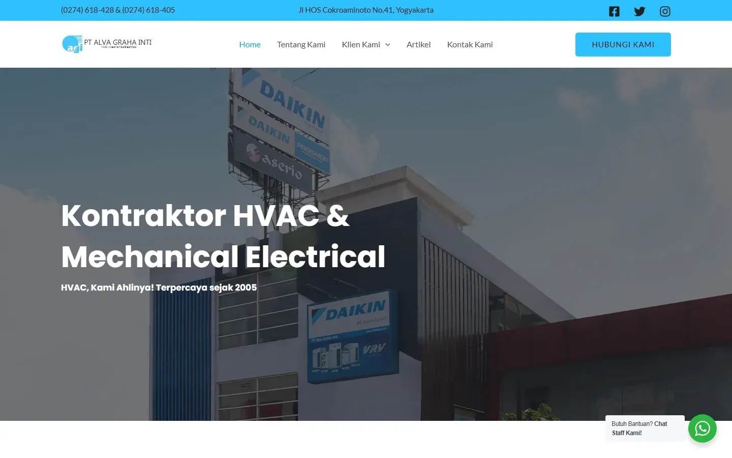 Beranda PT Alva Graha Inti dengan headline kontraktor HVAC dan mechanical electrical