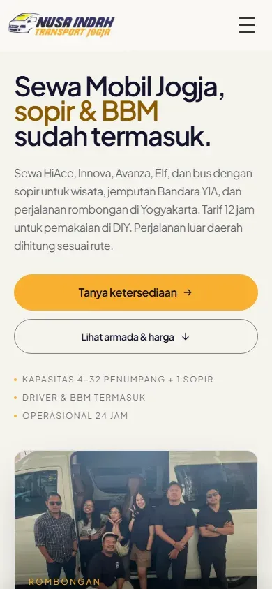 Tampilan mobile Nusa Indah Transport